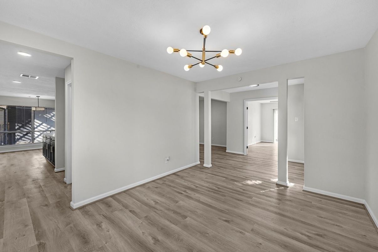 Empty room, Interior, Pendant Lights, Recessed Lighting, Wood Texture Flooring