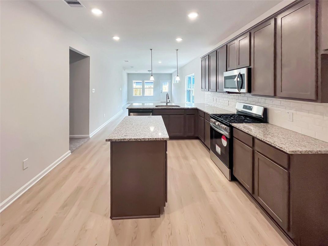Interior, Kitchen, Pendant Lights, Recessed Lighting, Wood Texture Flooring
