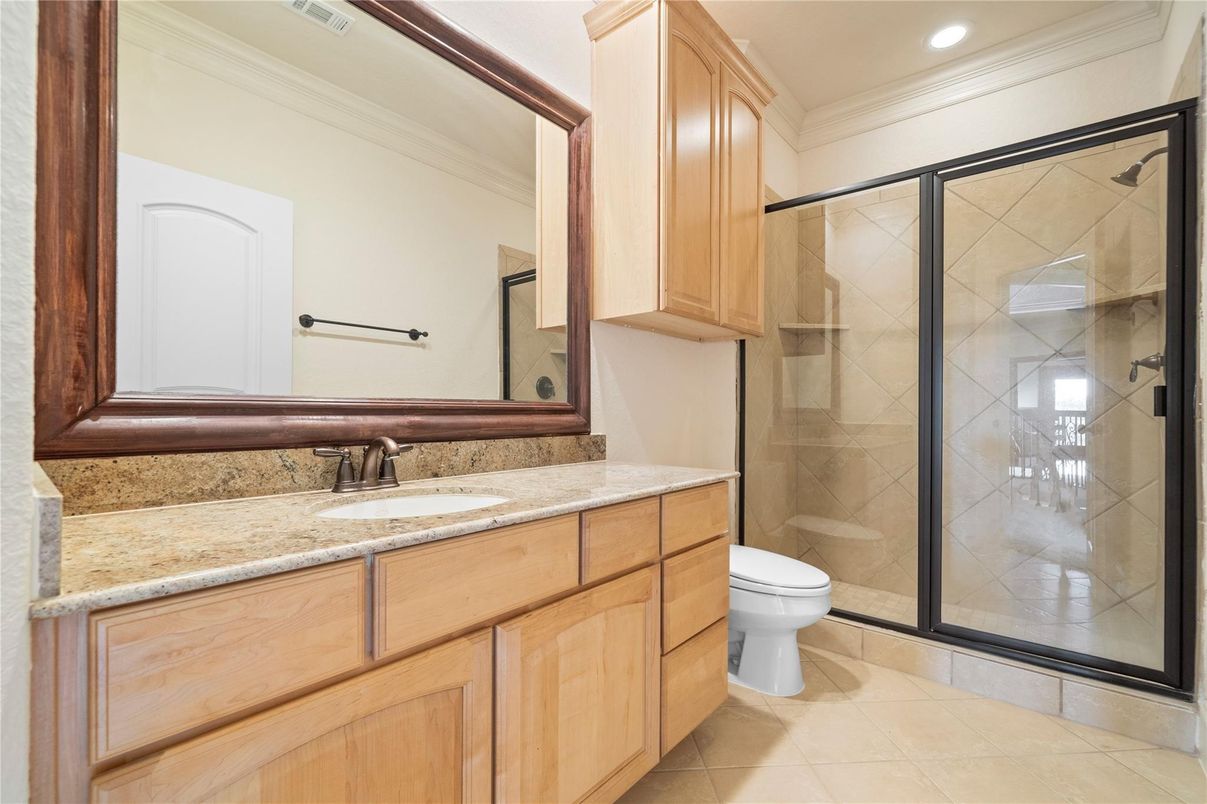 Bathroom, Glass Shower, Interior, Recessed Lighting