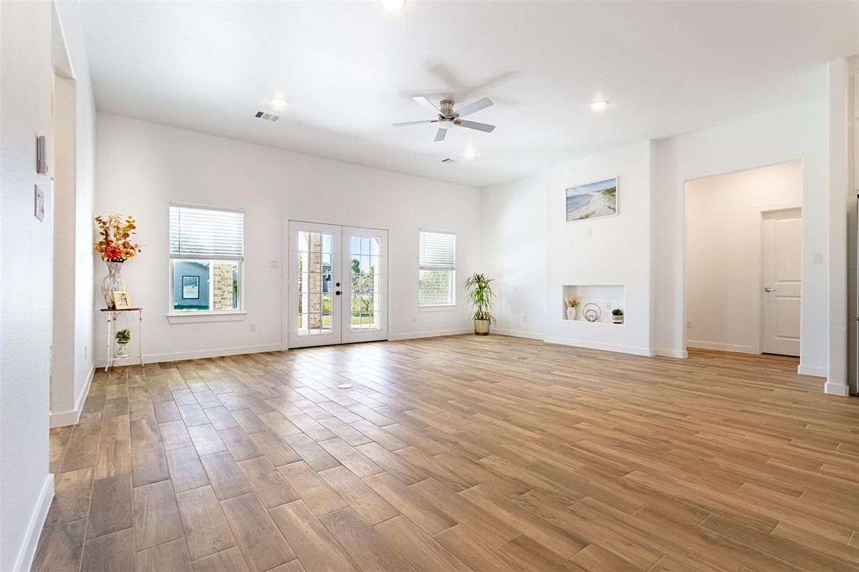 Empty room, Interior, Recessed Lighting, Wood Texture Flooring