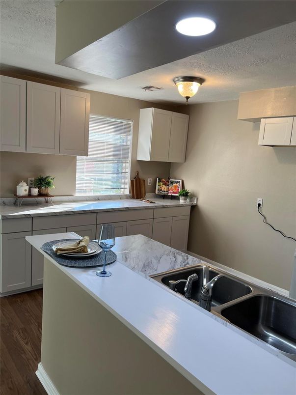 Interior, Kitchen, Recessed Lighting, Wood Texture Flooring