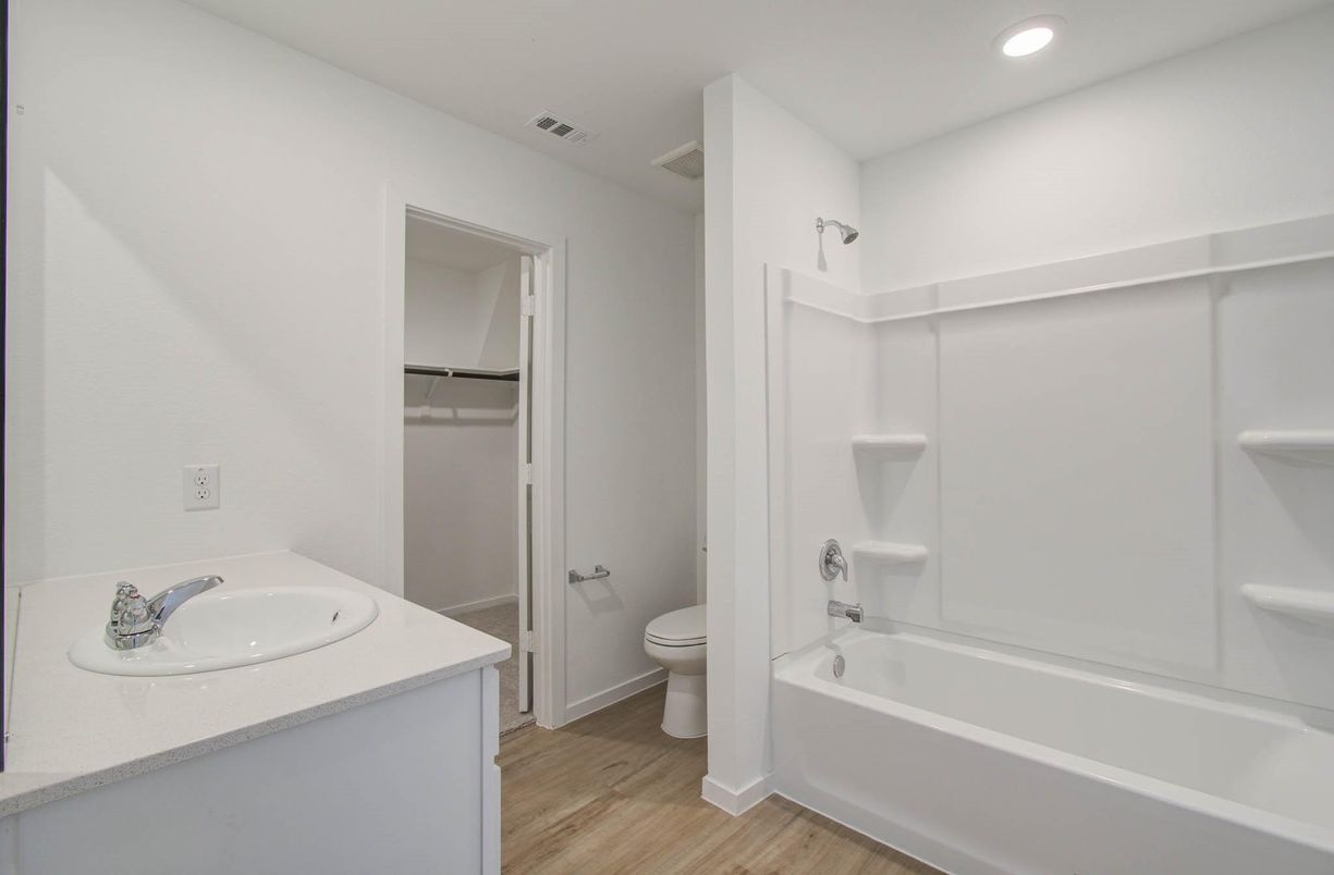 Bathroom, Interior, Recessed Lighting, Wood Texture Flooring