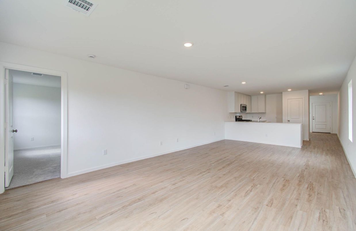 Empty room, Interior, Kitchen, Recessed Lighting, Wood Texture Flooring