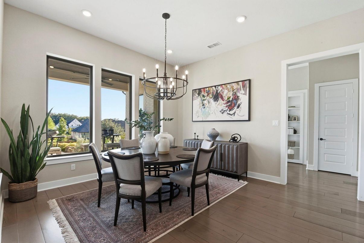 Chandelier, Dining room, Interior, Pendant Lights, Recessed Lighting, Wood Texture Flooring