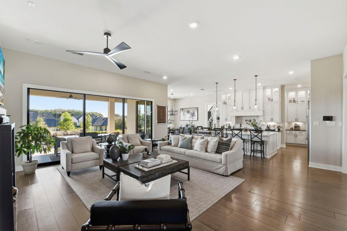 Interior, Kitchen, Living room, Pendant Lights, Recessed Lighting, Wood Texture Flooring