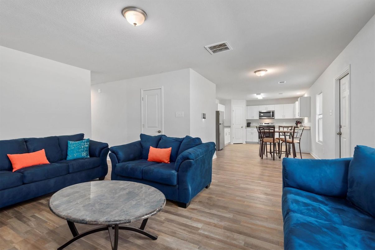 Interior, Kitchen, Living room, Stainless Steel Appliances, Wood Texture Flooring