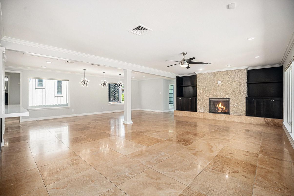Empty room, Fireplace, Interior, Recessed Lighting