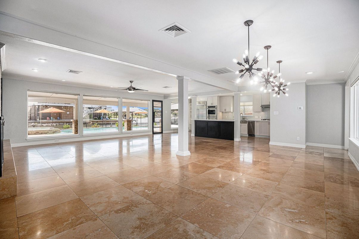 Empty room, Interior, Kitchen, Pendant Lights, Recessed Lighting