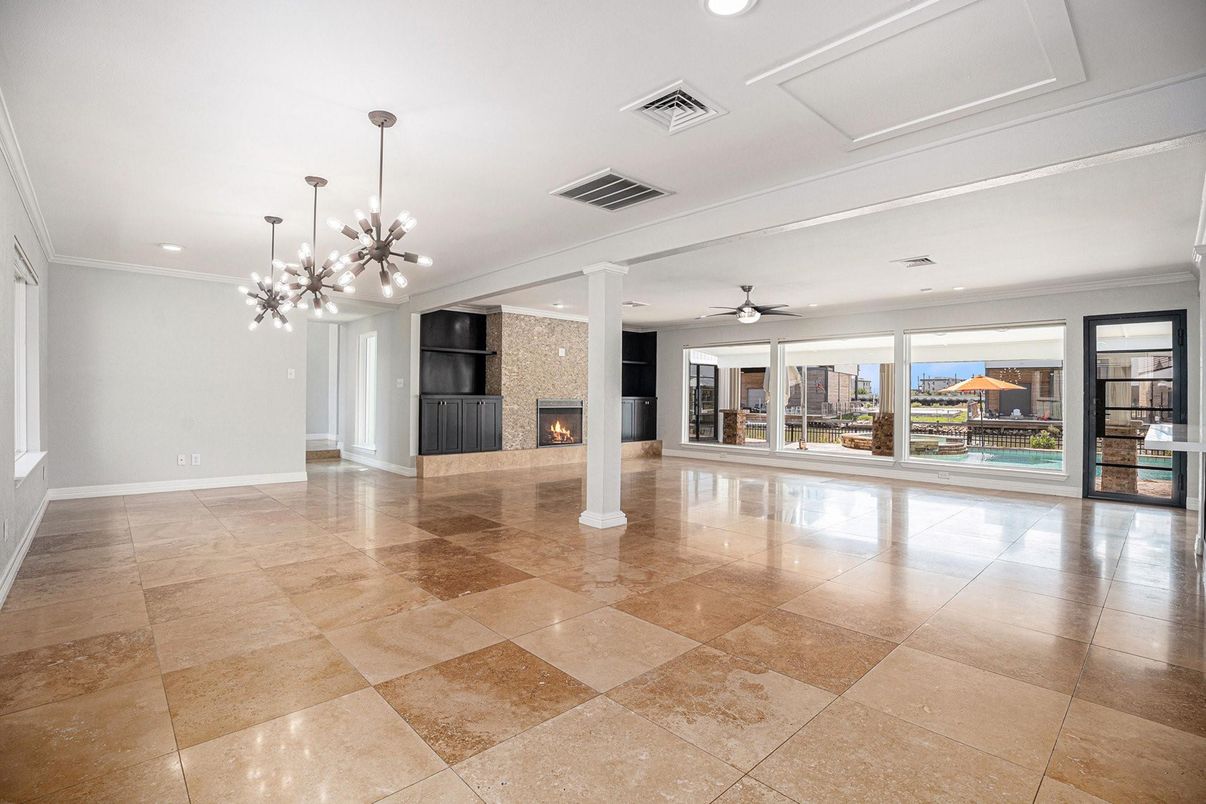 Empty room, Fireplace, Interior, Pendant Lights, Recessed Lighting