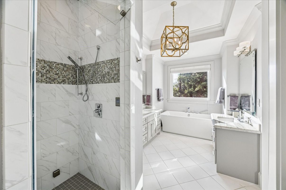 Bathroom, Interior, Marble Walls, Pendant Lights