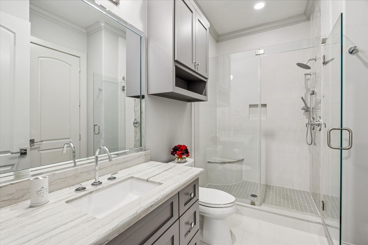 Bathroom, Glass Shower, Interior, Recessed Lighting