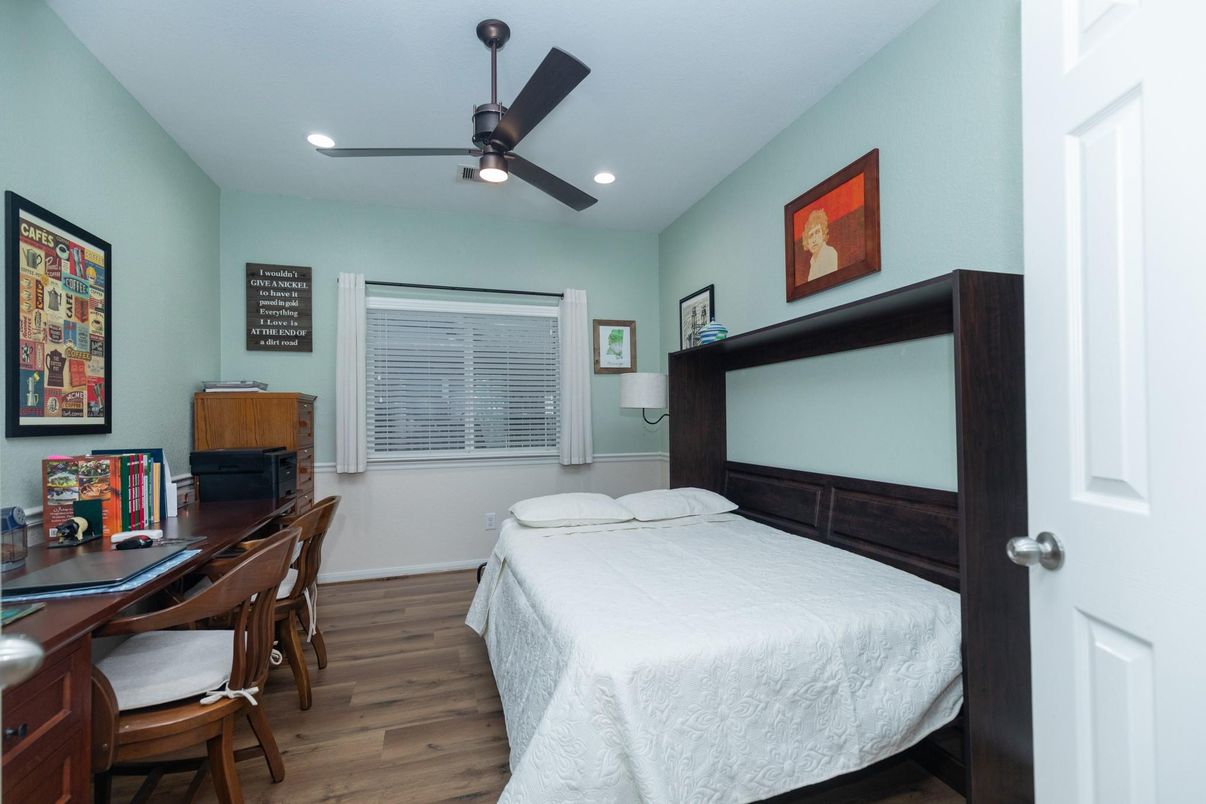 Bedroom, Home Office, Interior, Recessed Lighting, Wood Texture Flooring