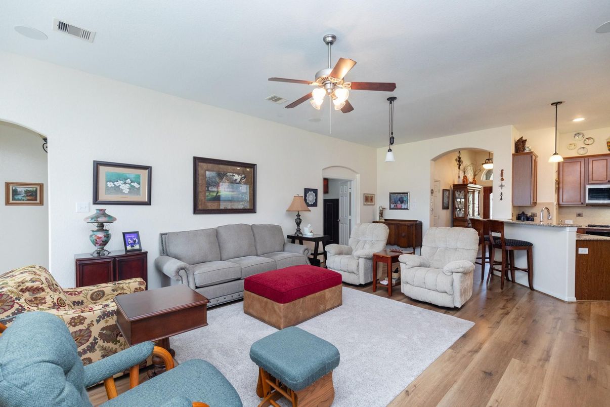 Dining room, Interior, Kitchen, Living room, Pendant Lights, Recessed Lighting, Wood Texture Flooring