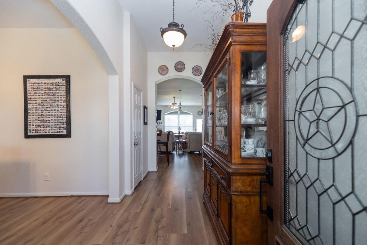 Dining room, Interior, Pendant Lights, Wood Texture Flooring