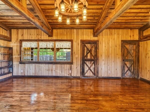 Chandelier, Empty room, Interior, Wooden Beams, Wooden Ceilings, Wood Texture Flooring, Wooden Walls