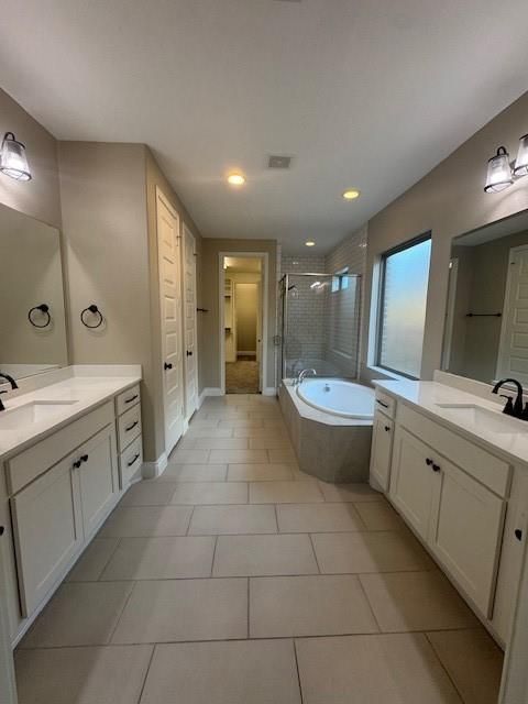 Bathroom, Dual Sink Vanities, Glass Shower, Interior, Recessed Lighting