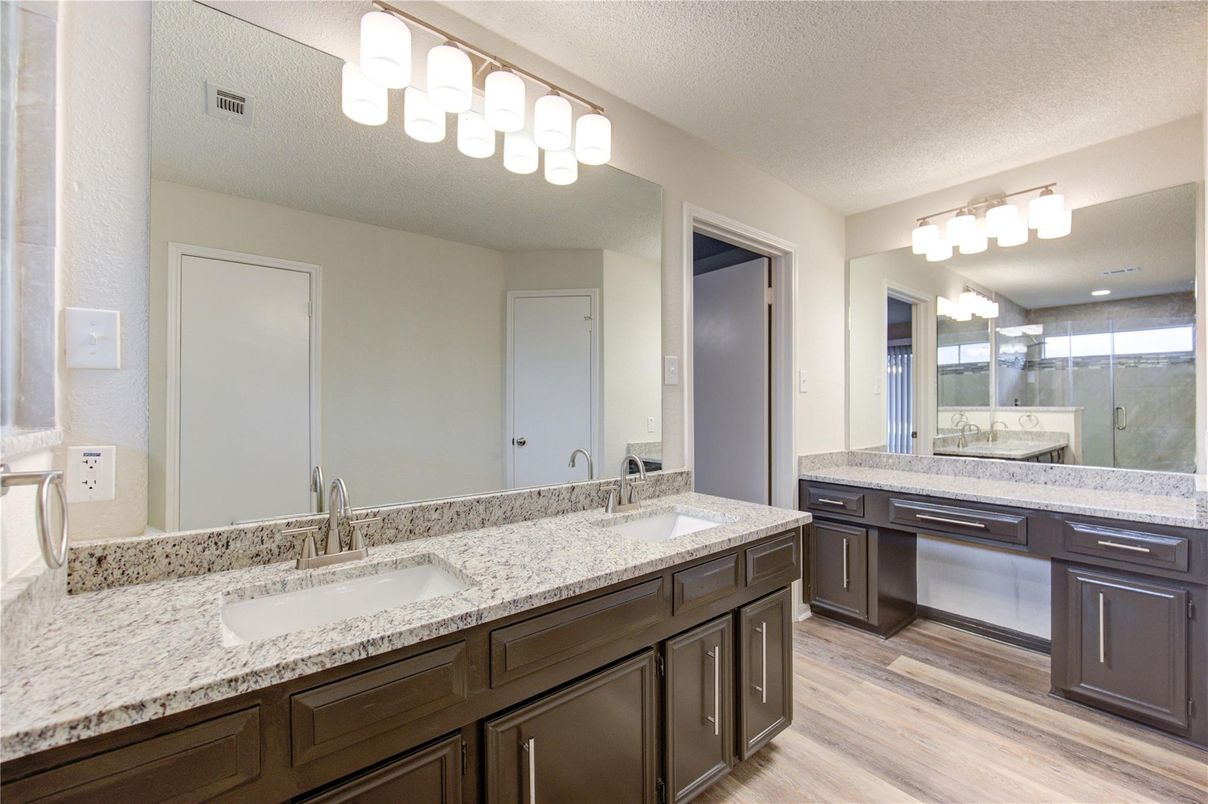 Bathroom, Dual Sink Vanities, Interior, Wood Texture Flooring