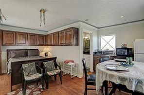 Bedroom, Dining room, Interior, Recessed Lighting, Wood Texture Flooring