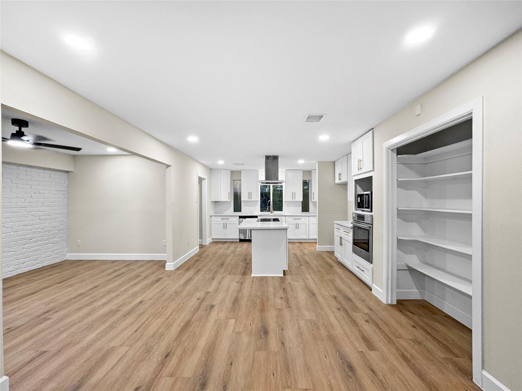 Interior, Kitchen, Recessed Lighting, Wood Texture Flooring