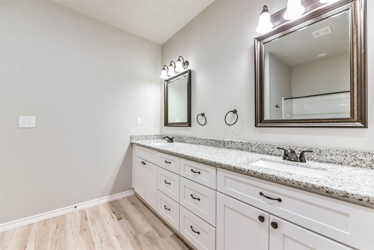 Bathroom, Dual Sink Vanities, Interior, Wood Texture Flooring