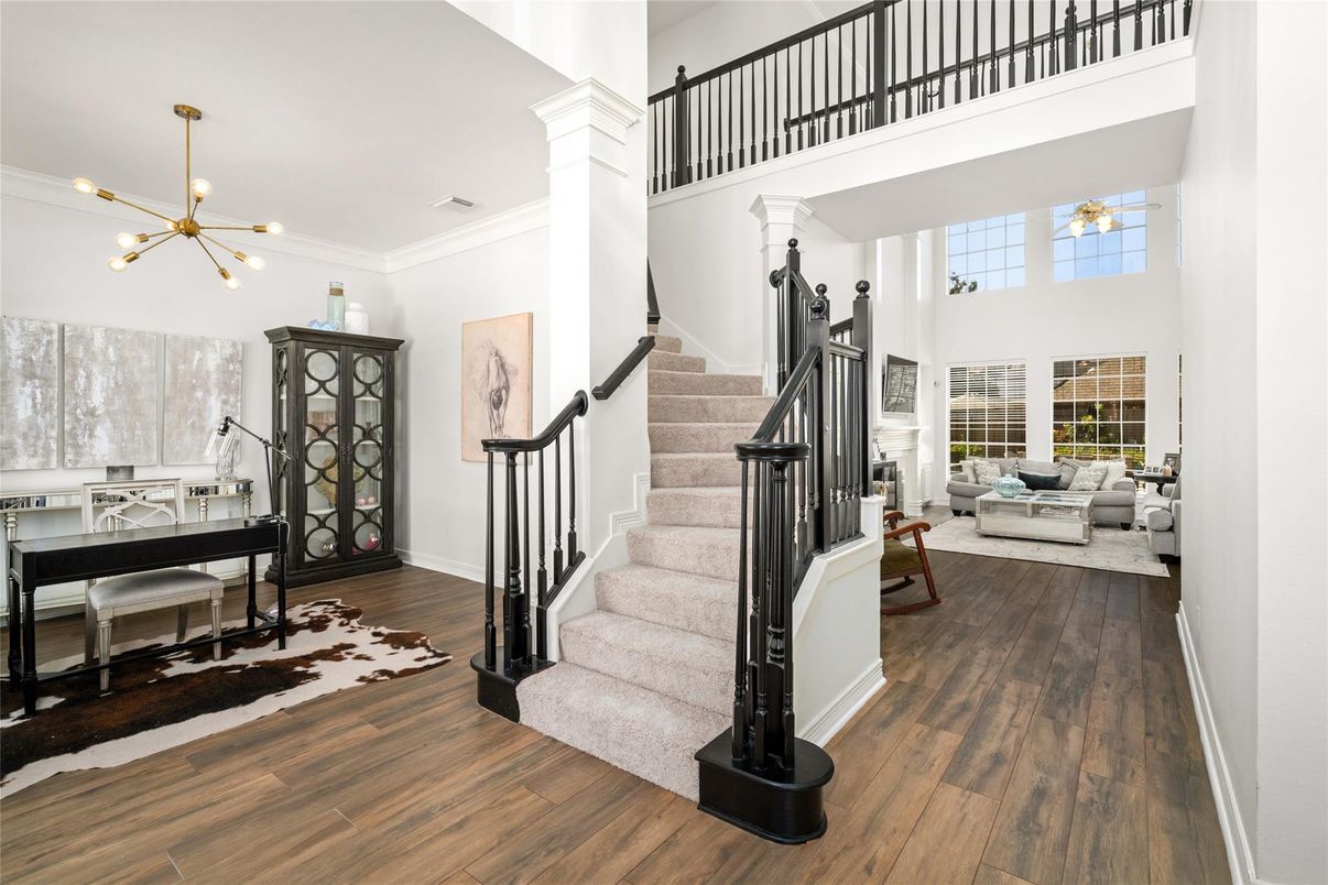 Dining room, Interior, Pendant Lights, Wood Texture Flooring