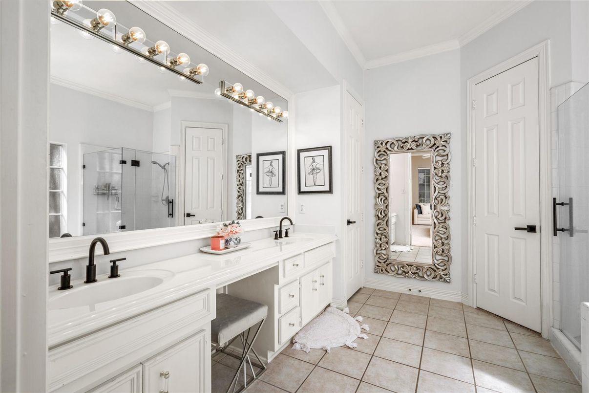 Bathroom, Dual Sink Vanities, Glass Shower, Interior