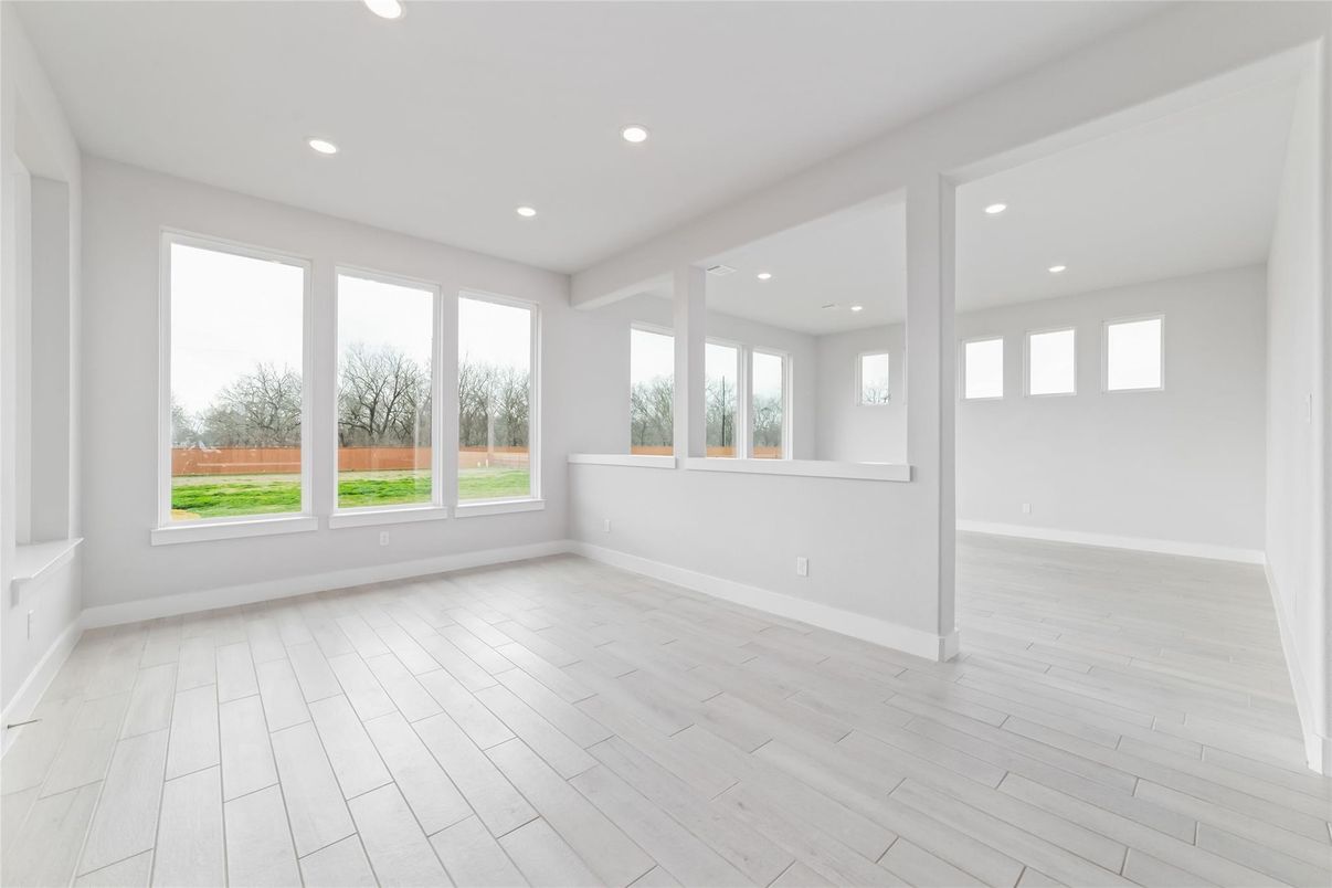 Empty room, Interior, Recessed Lighting, Wood Texture Flooring