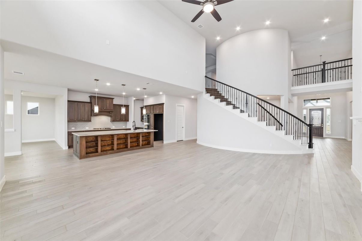 Interior, Kitchen, Pendant Lights, Recessed Lighting, Wood Texture Flooring