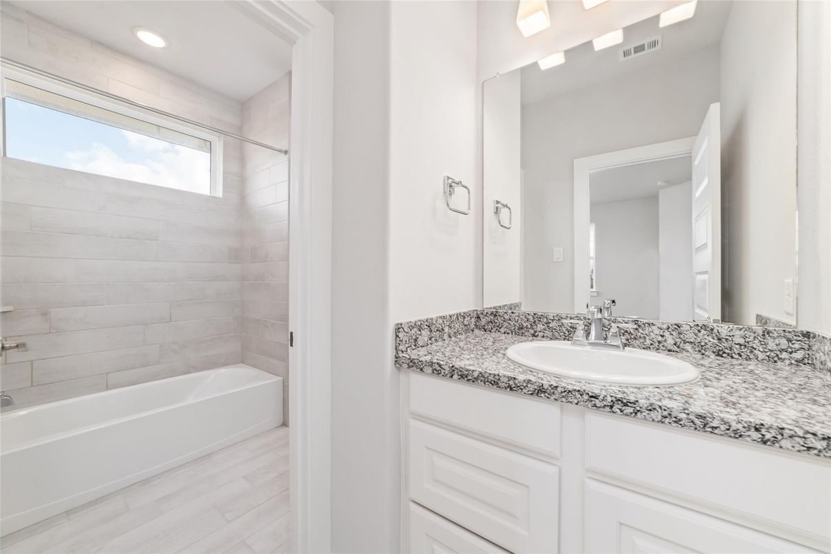 Bathroom, Interior, Recessed Lighting, Wood Texture Flooring