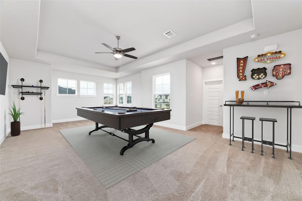 Billiard Table, Game Room, Interior, Recessed Lighting