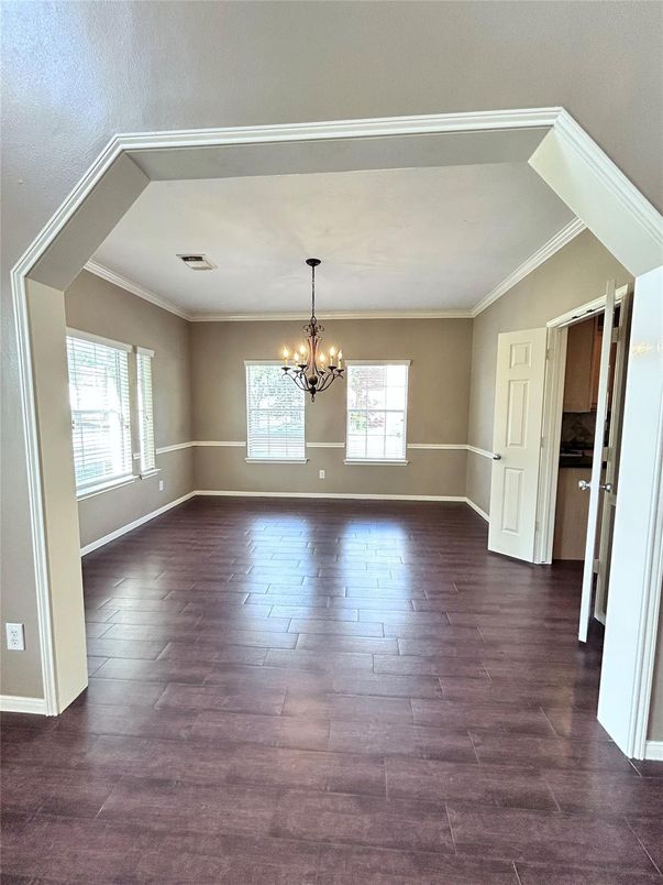 Chandelier, Empty room, Interior, Wood Texture Flooring