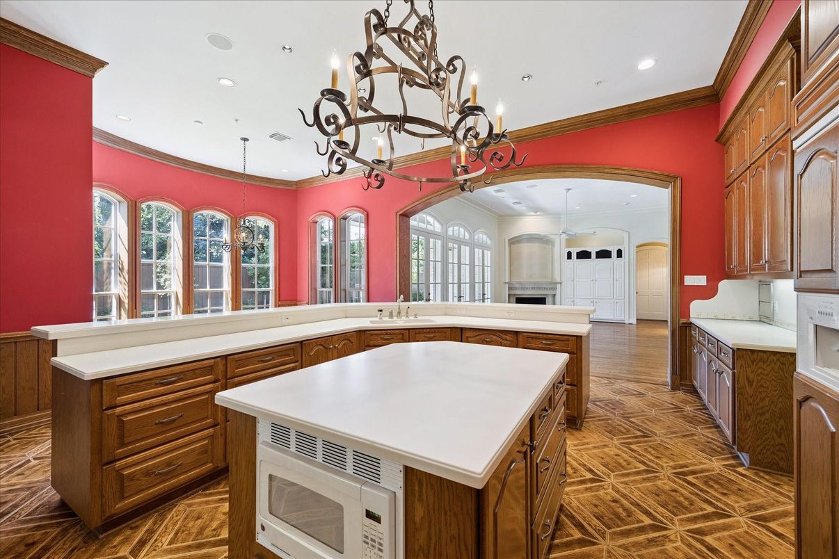 Chandelier, Interior, Kitchen, Recessed Lighting, Wood Texture Flooring