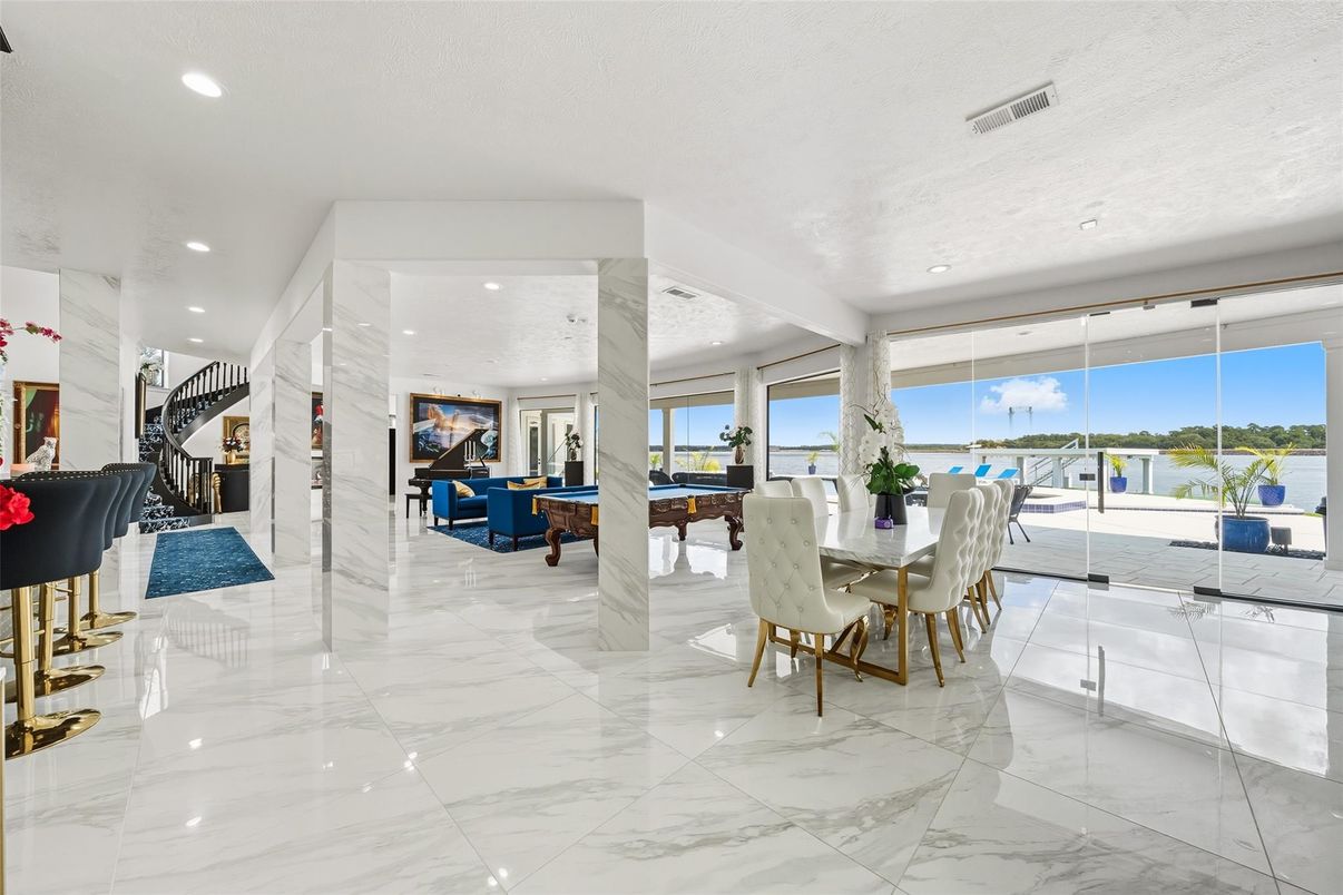 Dining room, Interior, Marble, Recessed Lighting, Water