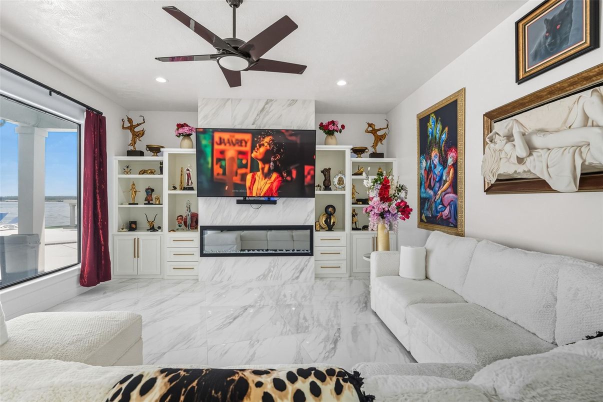 Interior, Living room, Marble, Recessed Lighting, Water