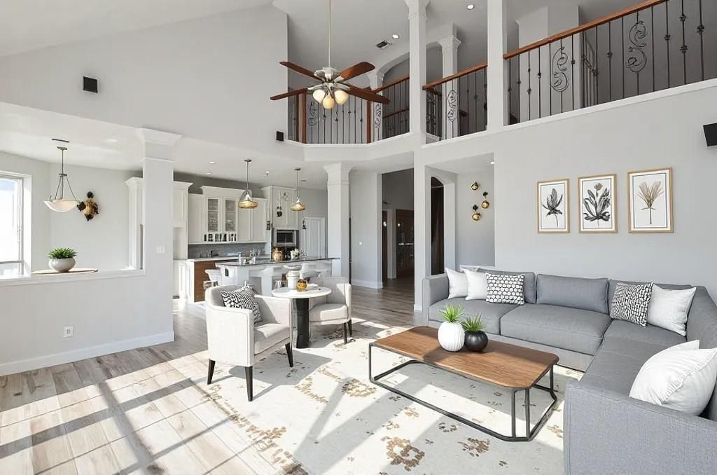 Interior, Kitchen, Living room, Pendant Lights, Recessed Lighting, Wood Texture Flooring