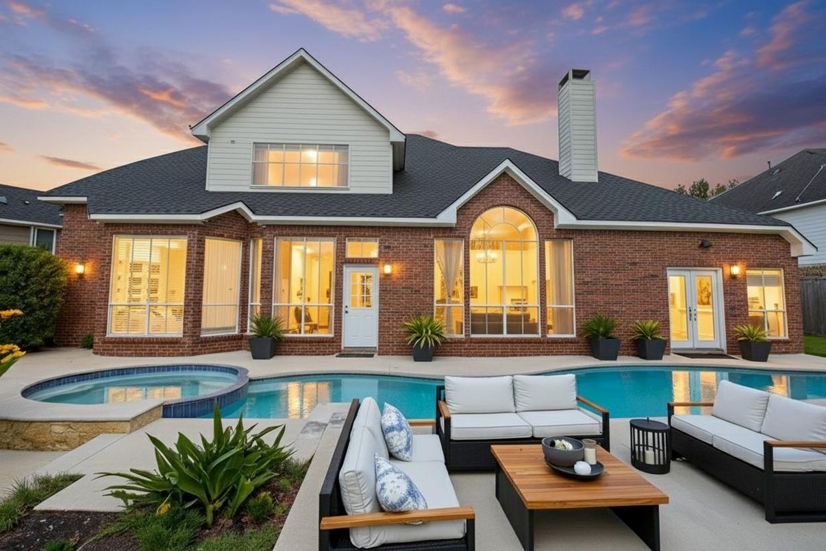 Exterior, Facade, Brick Facade, Pool, Farmhouse