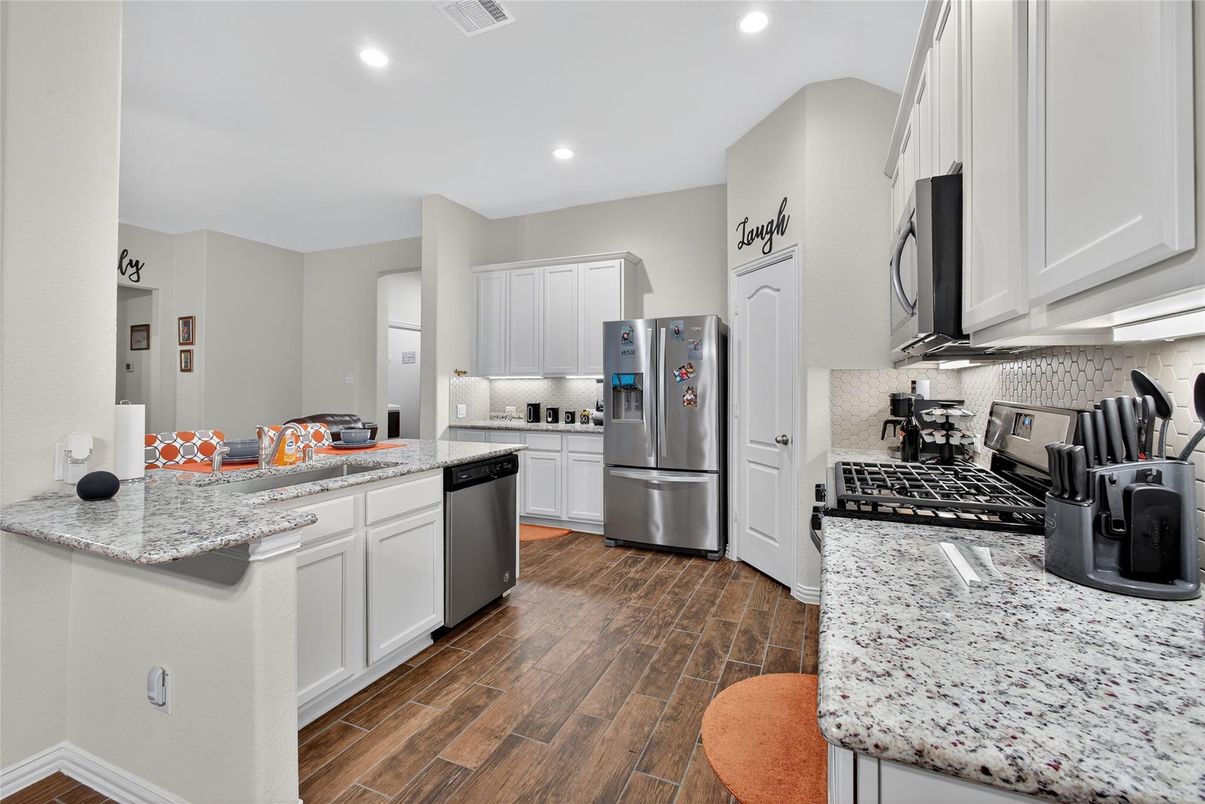Interior, Kitchen, Recessed Lighting, Wood Texture Flooring
