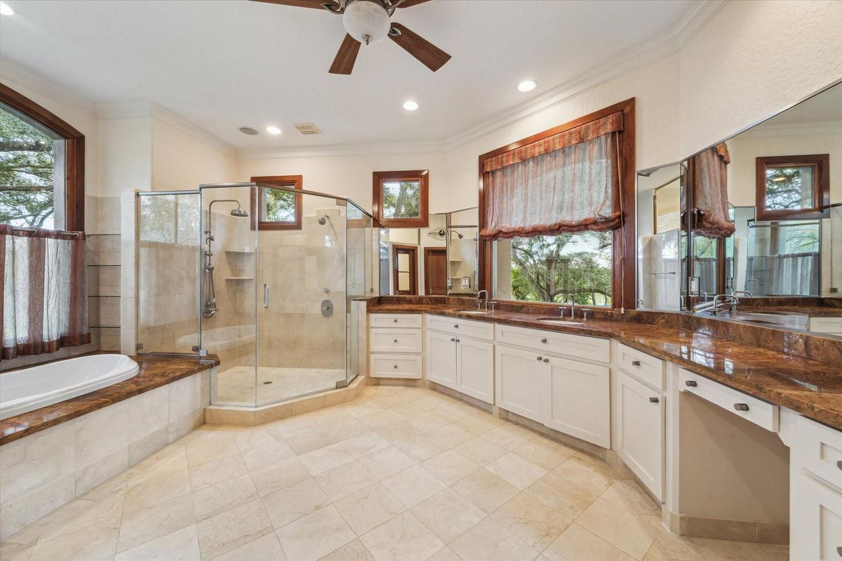 Bathroom, Dual Sink Vanities, Glass Shower, Interior, Recessed Lighting