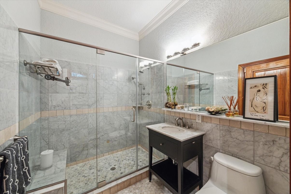 Bathroom, Glass Shower, Interior, Marble Walls