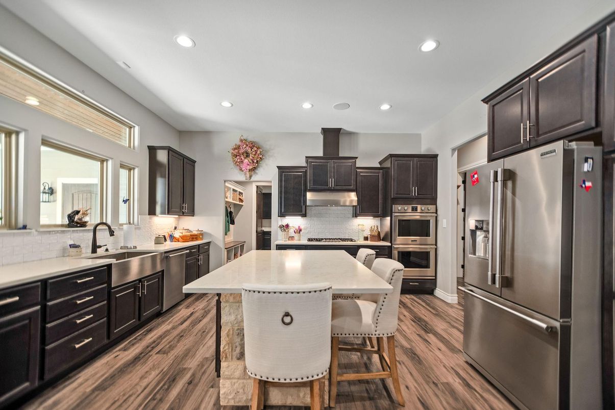 Dining room, Interior, Kitchen, Recessed Lighting, Stainless Steel Appliances, Wood Texture Flooring