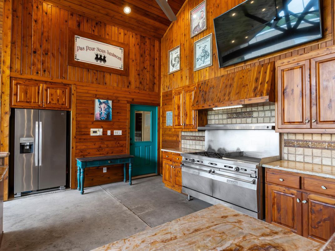 Interior, Kitchen, Recessed Lighting, Stainless Steel Appliances, Wooden Walls