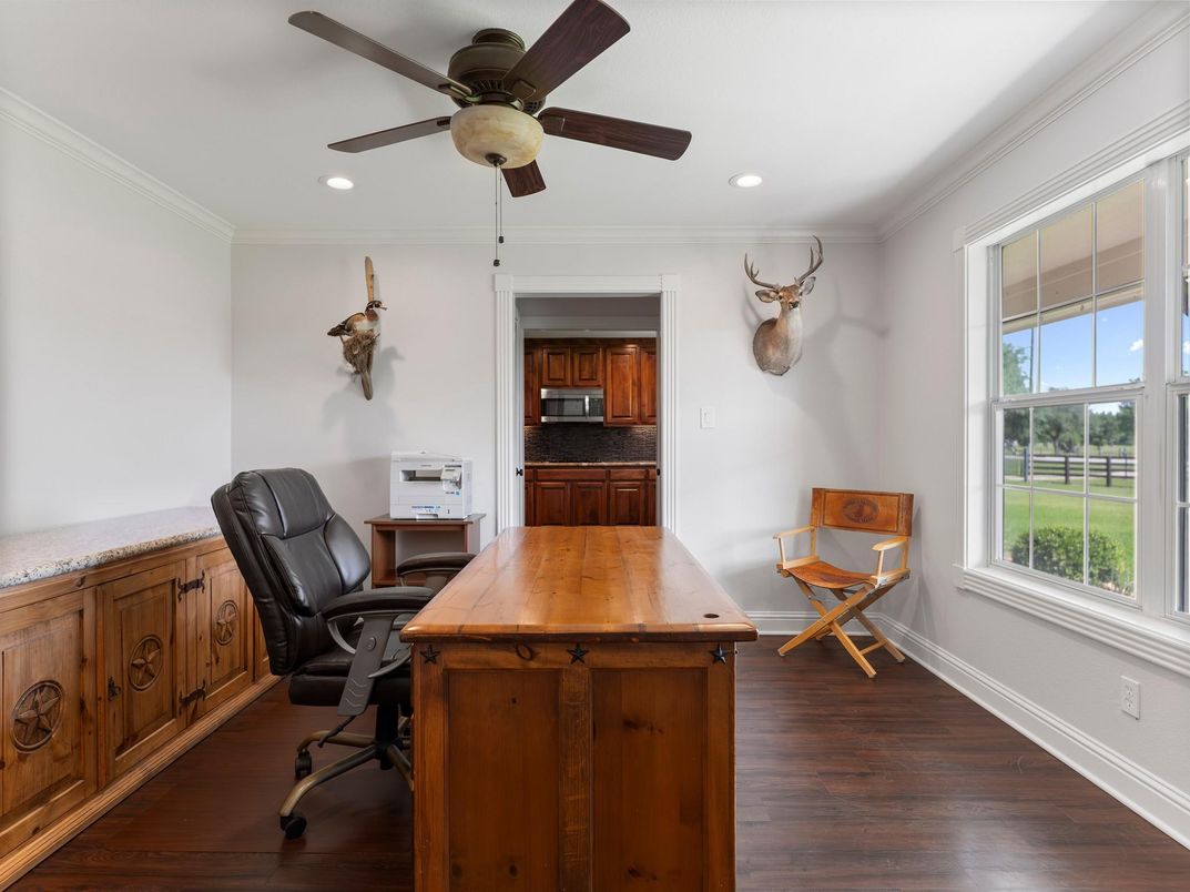 Home Office, Interior, Recessed Lighting, Wood Texture Flooring