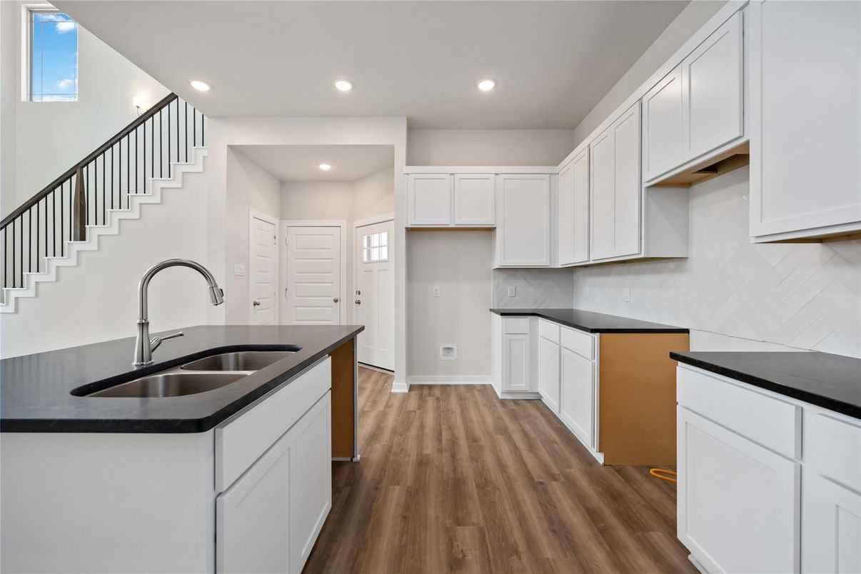 Interior, Kitchen, Recessed Lighting, Wood Texture Flooring
