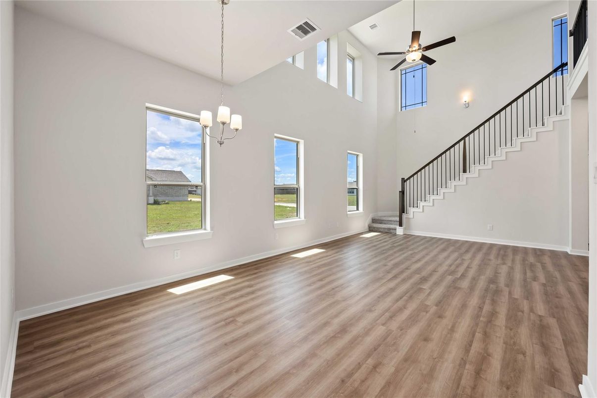 Empty room, Interior, Pendant Lights, Wood Texture Flooring