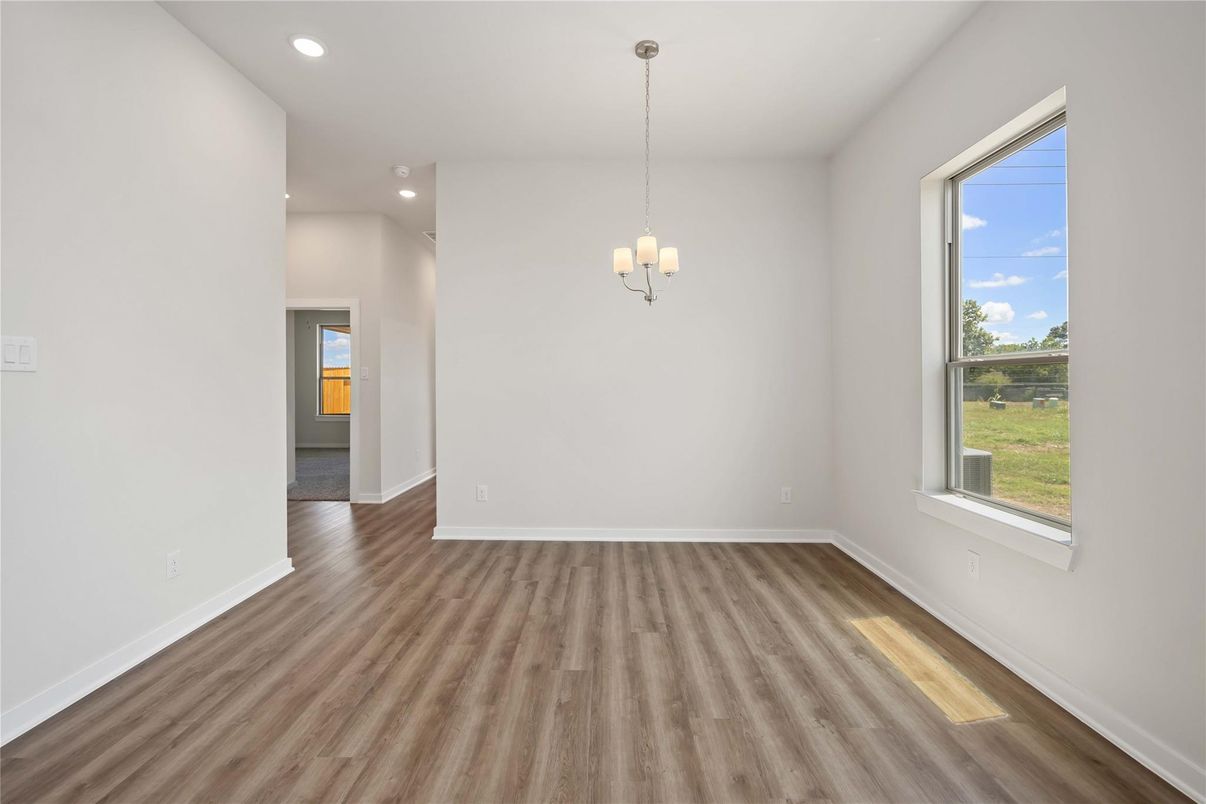 Chandelier, Empty room, Interior, Pendant Lights, Recessed Lighting, Wood Texture Flooring