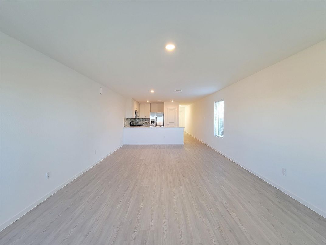 Empty room, Interior, Kitchen, Recessed Lighting, Wood Texture Flooring
