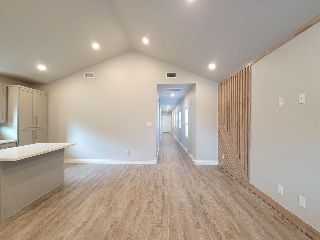 Empty room, Interior, Recessed Lighting, Wood Texture Flooring