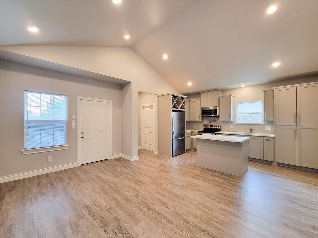 Interior, Kitchen, Recessed Lighting, Wood Texture Flooring