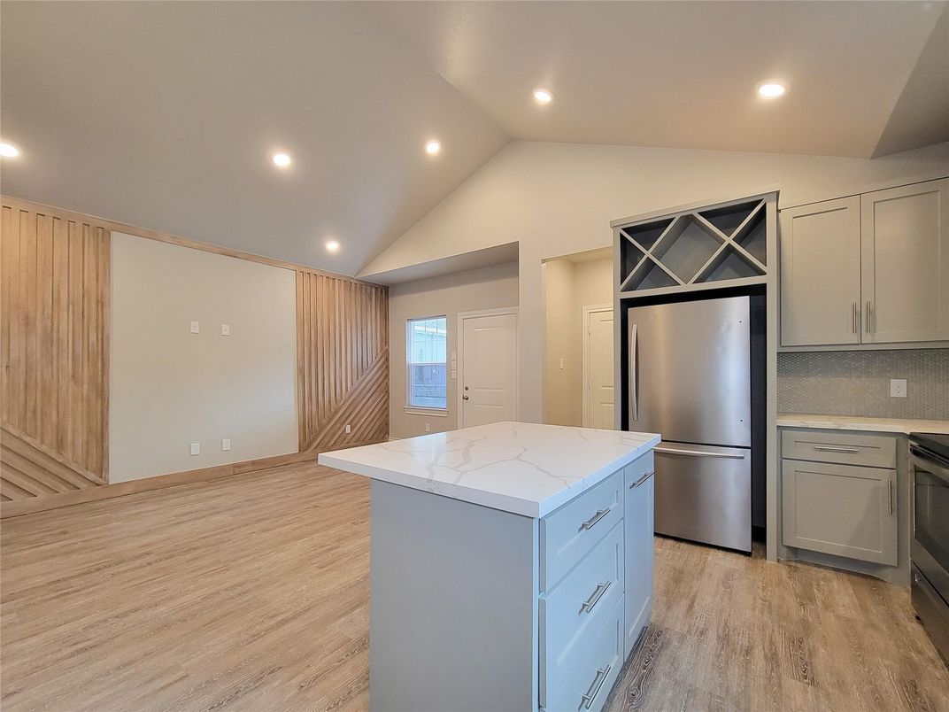 Interior, Kitchen, Recessed Lighting, Wood Texture Flooring