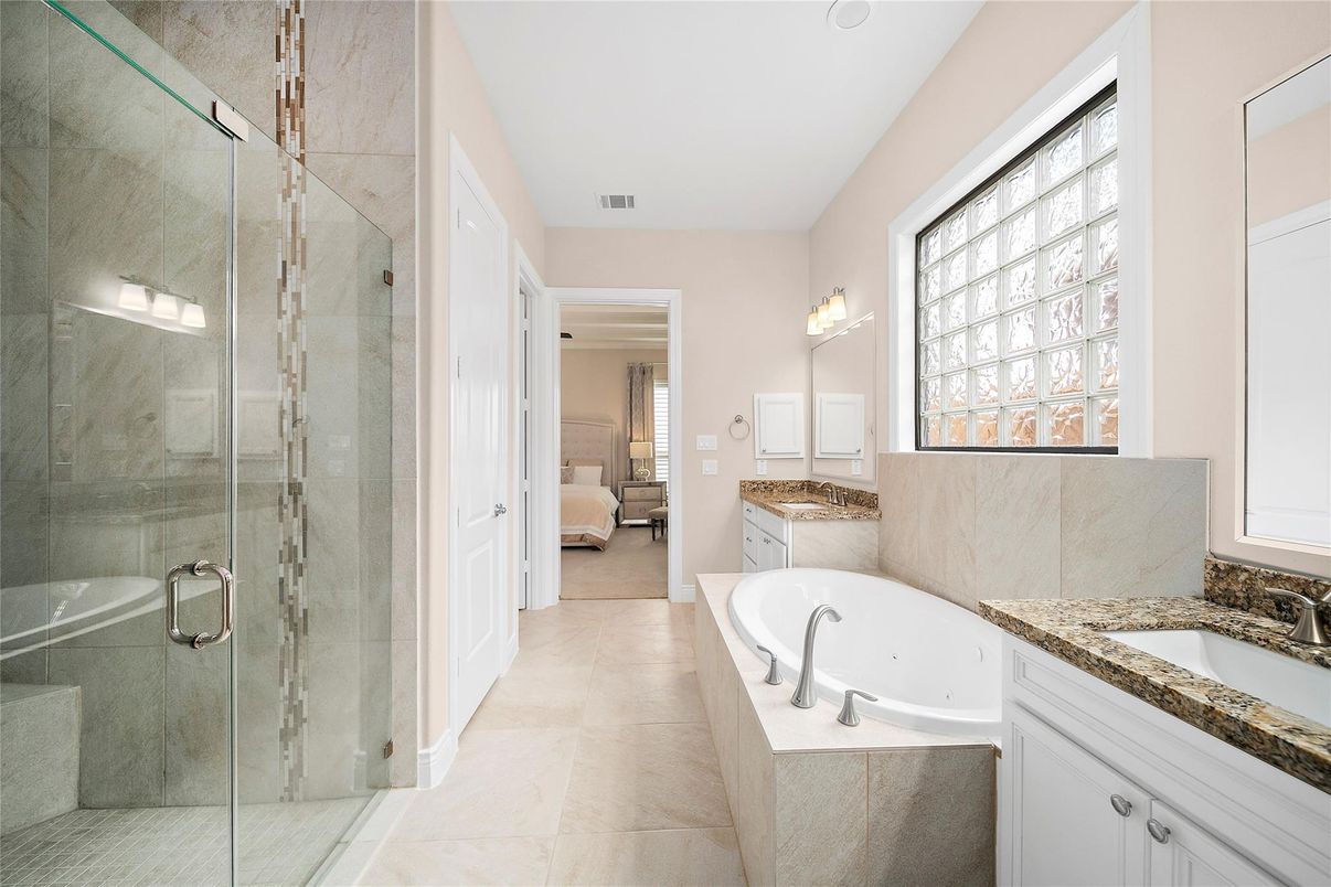 Bathroom, Dual Sink Vanities, Glass Shower, Interior